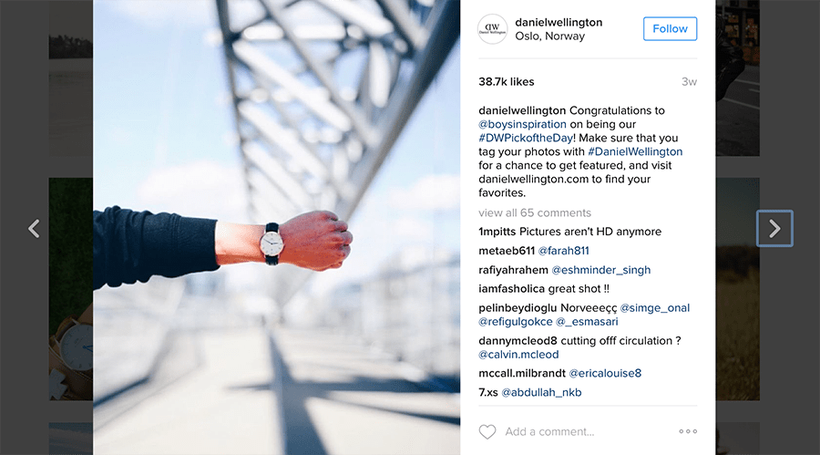 Daniel Wellington visual strategy on Instagram feature on PLANOLY blog 